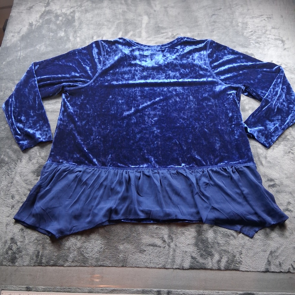 LOGO Lori Goldstein Velvet Tunic 2X Blue Chiffon Trim Ruffle Hem Long Sleeve - Picture 5 of 8